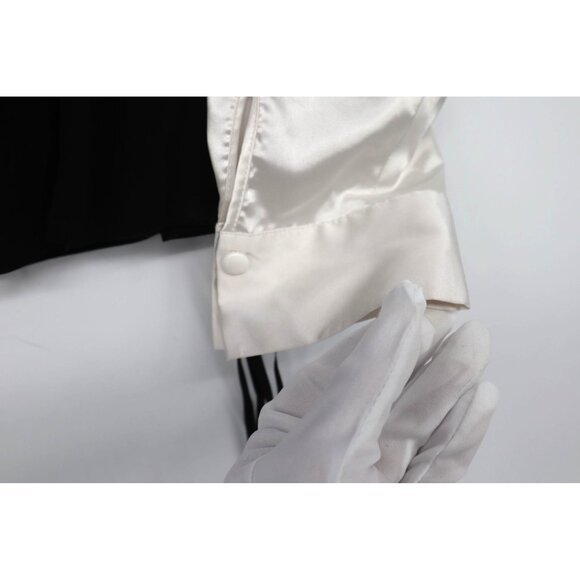 Dressbarn Womens Black White Satin Blouse Corset Ruffled Neck Whimsygoth Sz L - Picture 9 of 12